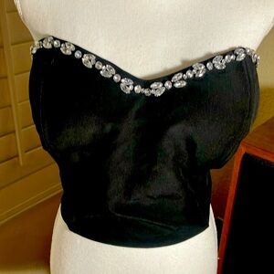 🖤💎Forever 21+ Black Strapless Bustier Dressy Bra W/Large Marquis Stones Sz 3X